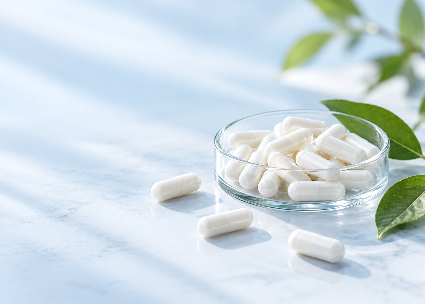 White Capsules with fresh greenery